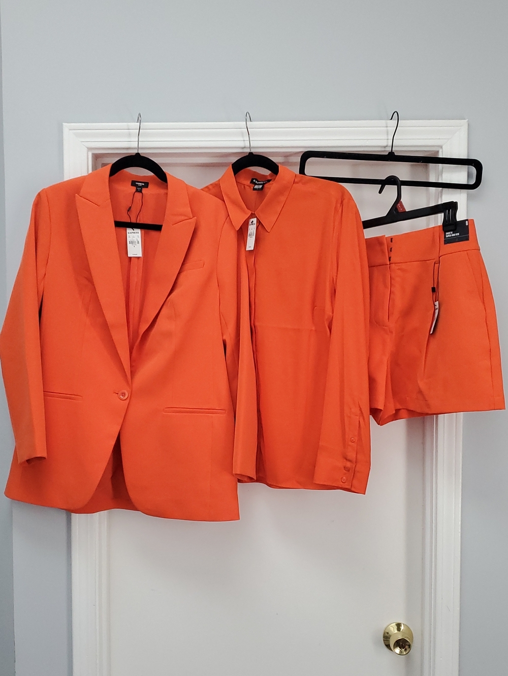 Express Women's Orange Three-Piece Blazer, Shirt & Shorts Set